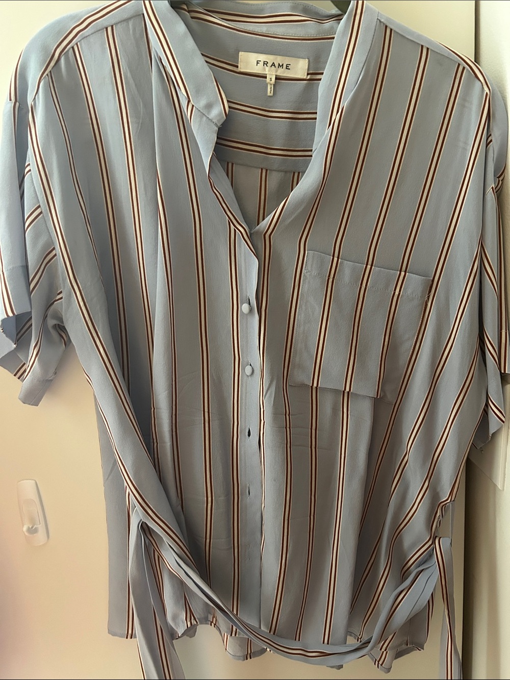 Frame Denim Light Blue Shirt with Brown and White Stripes
